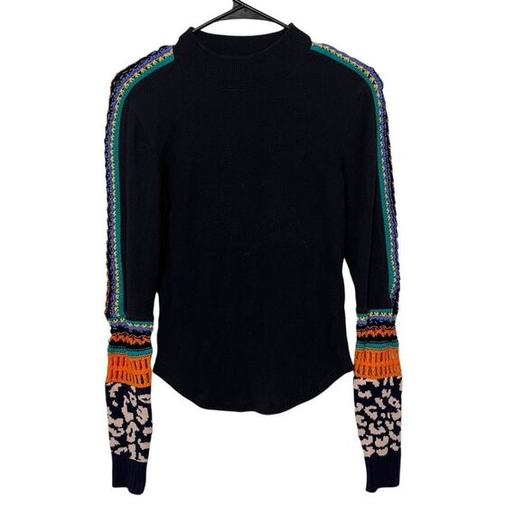 FREE PEOPLE Switch It Up Cuff Thermal Top Knit Sleeve Black XS - Picture 4 of 8